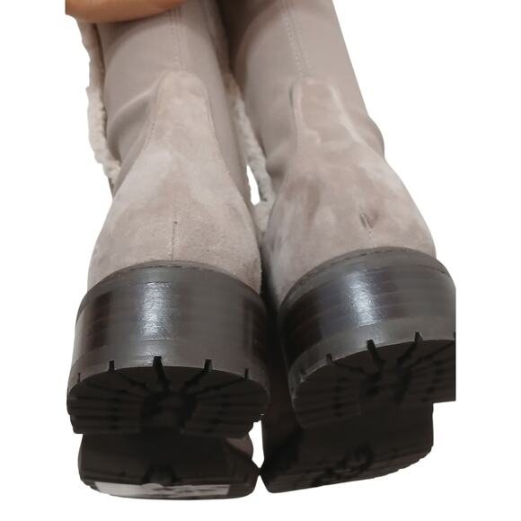 Stuart Weitzman Shearling Parka Over Knee Boots Sz 8 M Taupe Suede Leather 50/50 - Picture 6 of 14